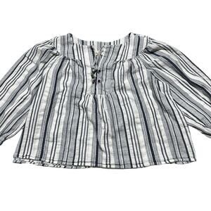 a new approach Blouse Womens Size XL Blue White Striped 100% Cotton Minimalist